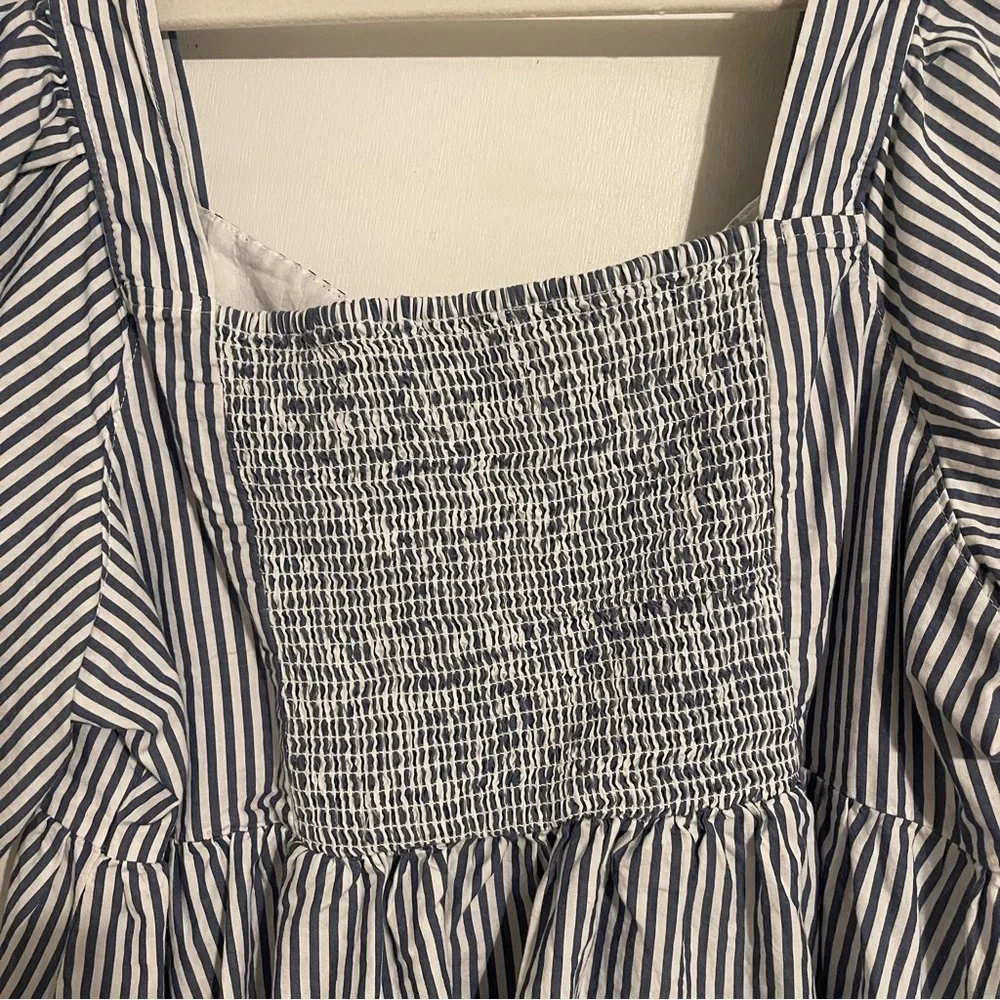 Old Navy | Striped Blue and White Smocked Babydoll Swing Top | Women L